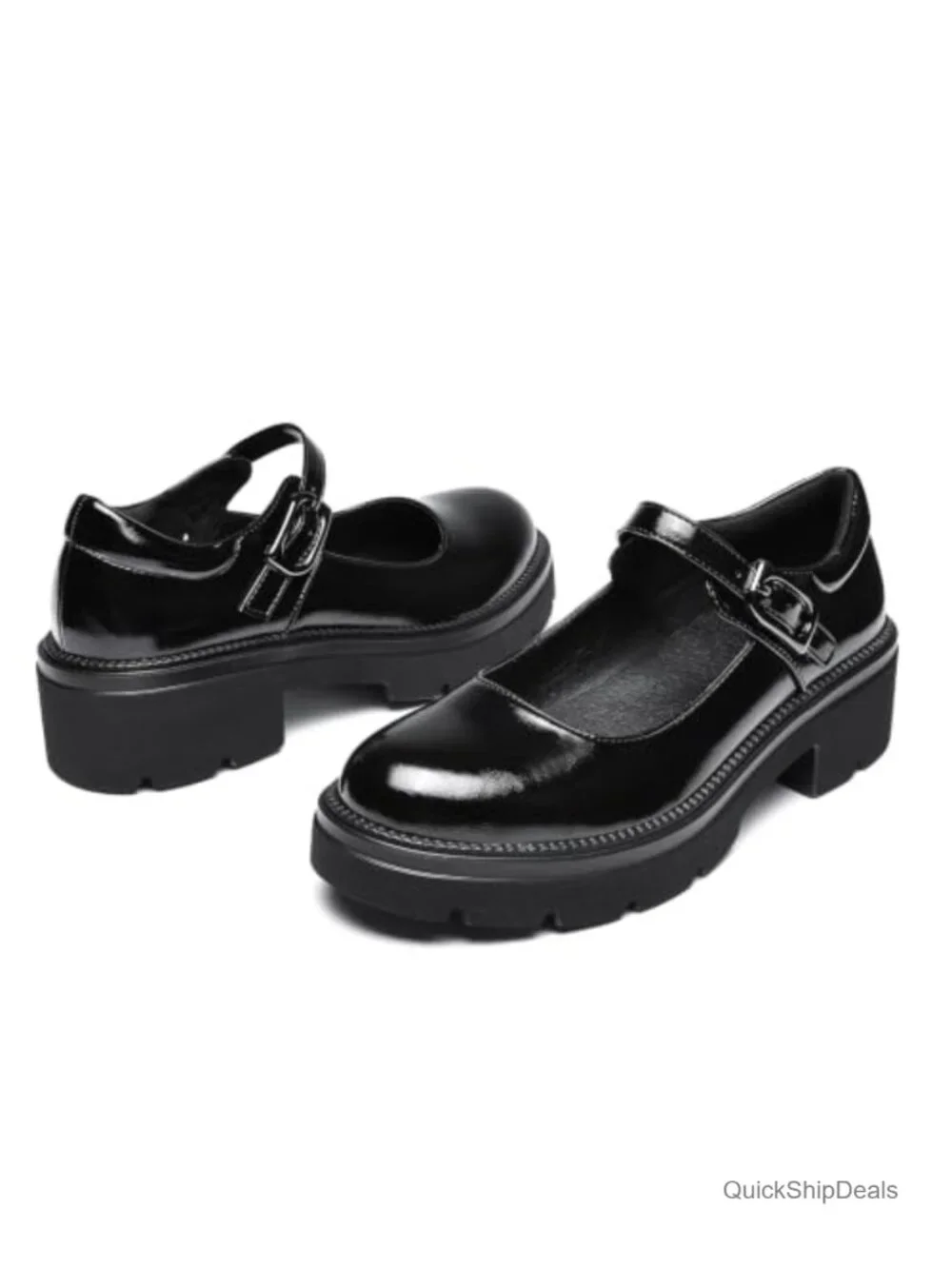 Women's Chunky Platform Mary Jane Heels with Buckle Strap Dress Pumps
